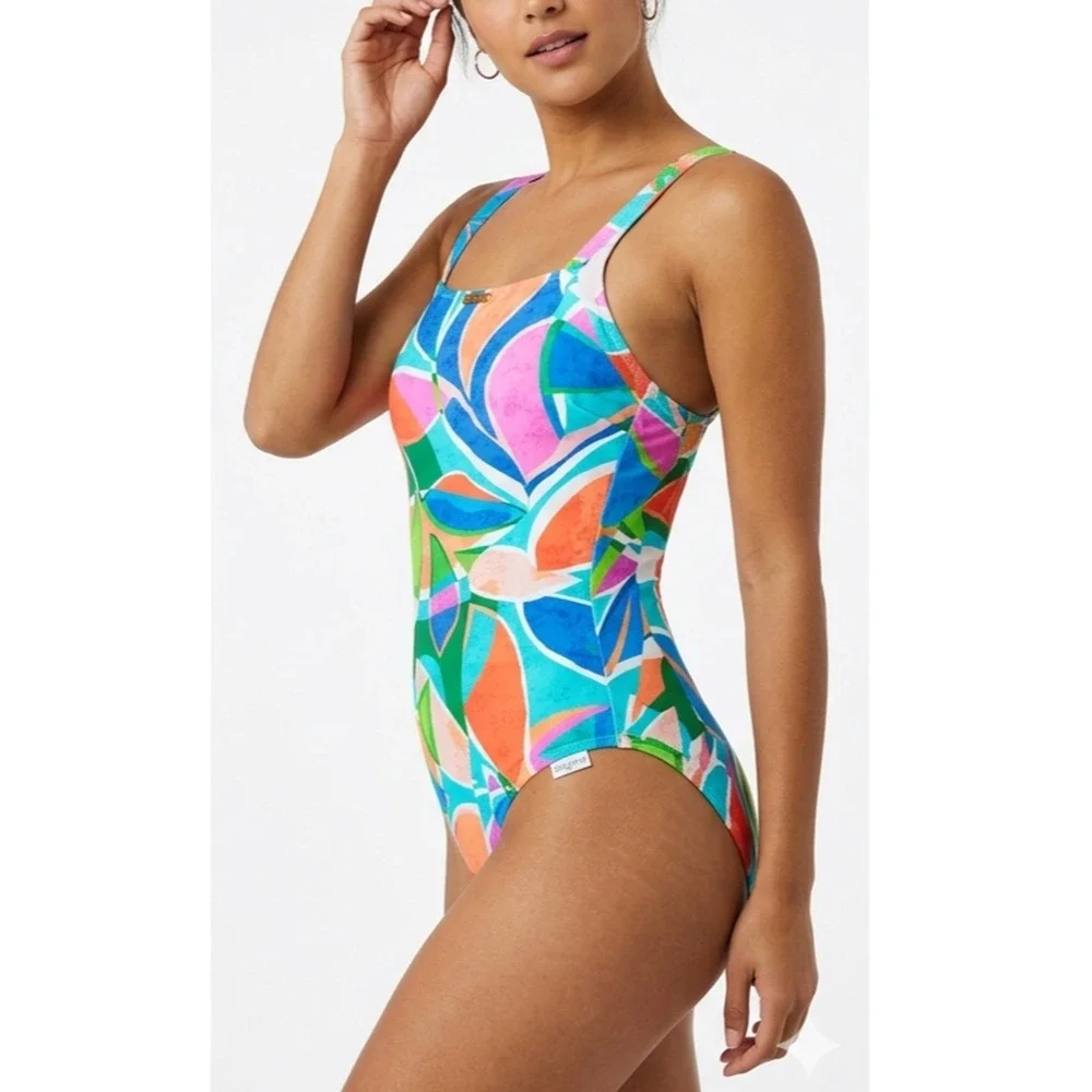 Beyond Control Womens One Piece Swimsuit Multicolor Geometric Abstract Size 6